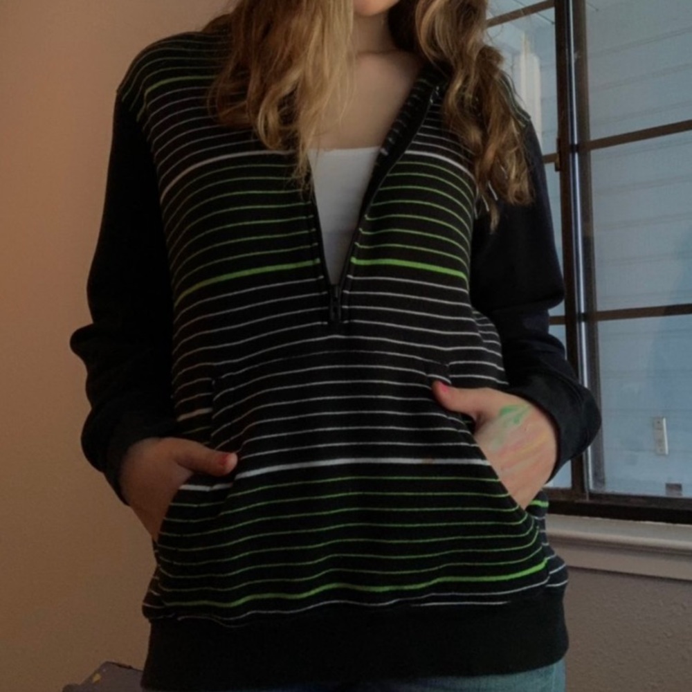 BLACK AND GREEN STRIPED ADIDAS HOODIE